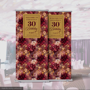 Stylish Burgundy Blush Gold 30th Birthday Roll Up  Retractable Banner