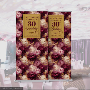 Stylish Burgundy Blush Gold 30th Party Roll Banner