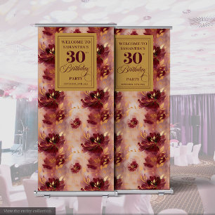 Stylish Burgundy Blush Gold 30th Party Roll Banner