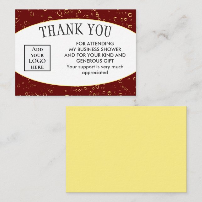 Stylish Burgundy Business Shower Logo THANK YOU Enclosure Card (Front/Back)