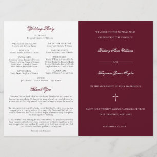 Stylish Burgundy Catholic Wedding Mass Program