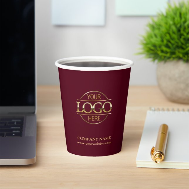 Stylish Burgundy Corporate Company Business Logo Paper Cups (Insitu)