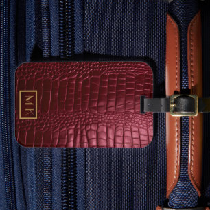 Stylish Burgundy Crocodile Pattern Monogrammed  Luggage Tag