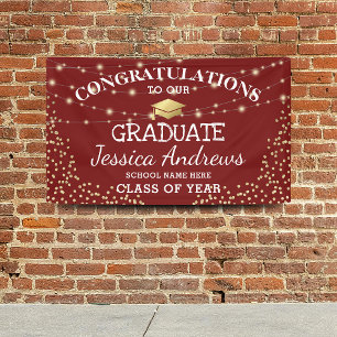 Stylish Burgundy & Gold Class of 2025 Graduation Banner