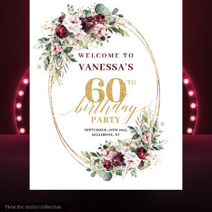 Stylish Burgundy Gold Eucalyptus 60th Birthday  Tapestry
