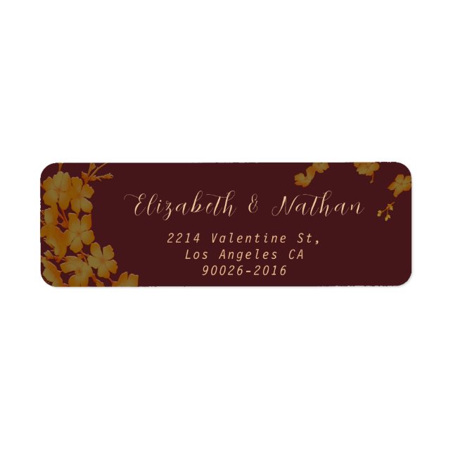 Stylish Burgundy & Gold Flowers Return Address (Front)