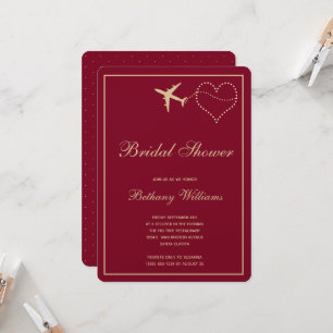 Stylish Burgundy Gold Travel Bridal Shower Invitation