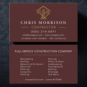 Stylish Burgundy Home Repairs Construction Gold Business Card