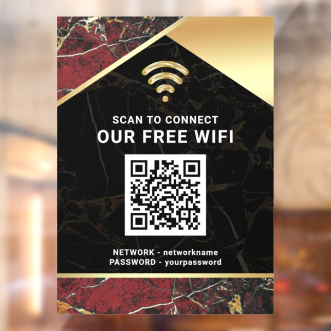 Stylish Burgundy QR Code Wifi Network Password Window Cling (Sheet 2)