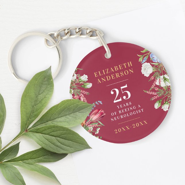 Stylish Burgundy Red And White Floral Anniversary Key Ring (Creator Uploaded)