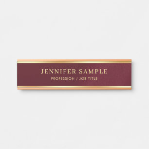 Stylish Burgundy Red Glamour Gold Colour Text Door Sign