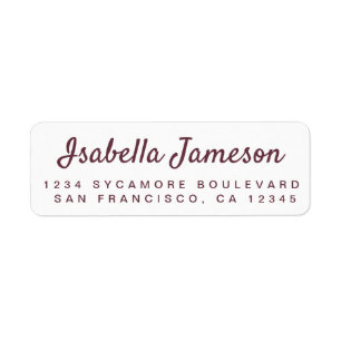 Stylish Burgundy Script White Return Address