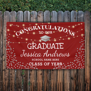 Stylish Burgundy & Sliver Class of 2025 Graduation Banner