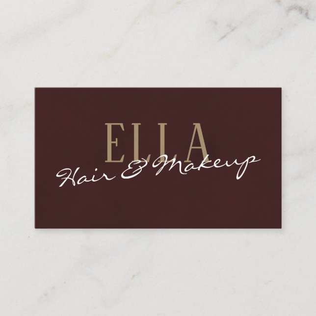 Stylish Burgundy Watercolor Hair Makeup Business Card (Front)