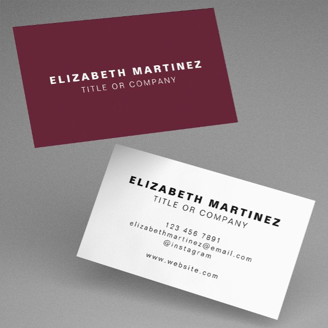 Stylish Burgundy Wine Maroon Modern Front and Back Business Card (Creator Uploaded)