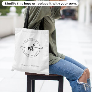 Stylish Business Logo Monogram Initials White Tote Bag