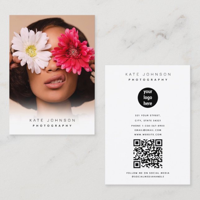 Stylish Business Logo Photographer Photo Business Card (Front/Back)