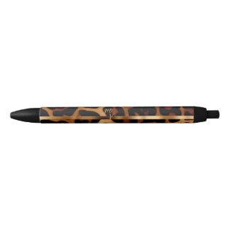 Stylish Business Monogram Leopard Print  Black Ink Pen