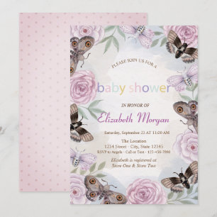Stylish Butterflies Flowers Dotted Baby Shower  Invitation
