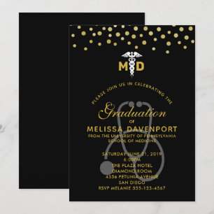 Stylish Caduceus and Stethoscope Doctor Graduate Invitation