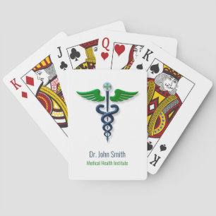 Stylish Caduceus Green Wings Medical Cross Blue Playing Cards