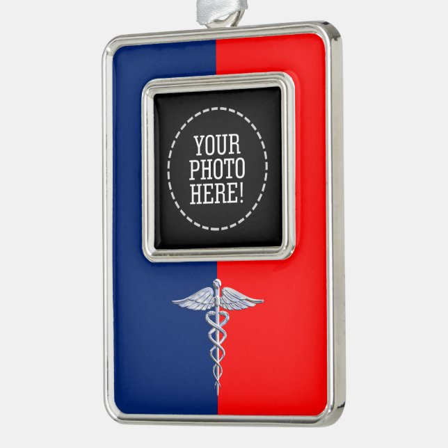 Stylish Caduceus Medical Symbol League Silver Plated Framed Ornament (Left)