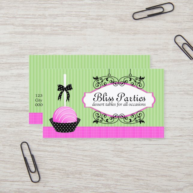 Stylish Cake Pops Desserts Business Card (Front/Back In Situ)