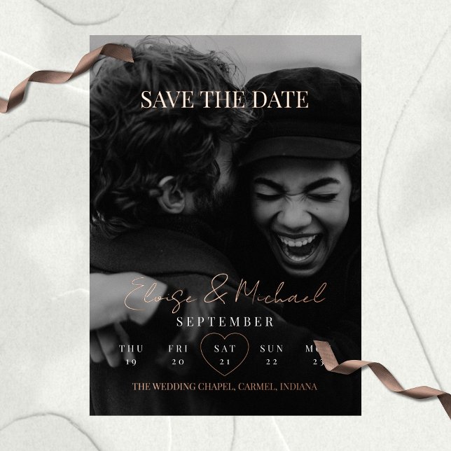 Stylish Calendar Photo Double-sided Save The Date (Invite guests to save the date with this Stylish Calendar Photo Double-sided Save The Date!)