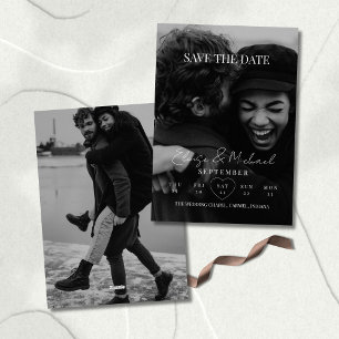 Stylish Calendar Photo Double-sided Save The Date Invitation