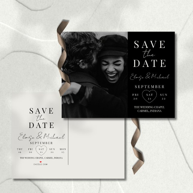 Stylish Calendar Photo Wedding Save The Date Announcement Postcard (Invite guests to save the date with this Stylish Calendar Photo Double-sided Save The Date Invite!)