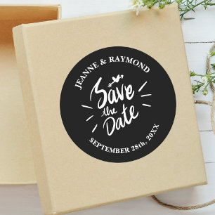 Stylish Calligraphy Black Wedding Save the Date Classic Round Sticker