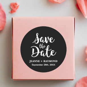 Stylish Calligraphy Black Wedding Save the Date Classic Round Sticker