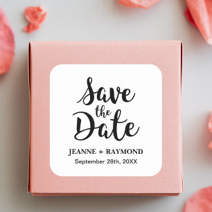 Stylish Calligraphy Custom Wedding Save the Date Square Sticker