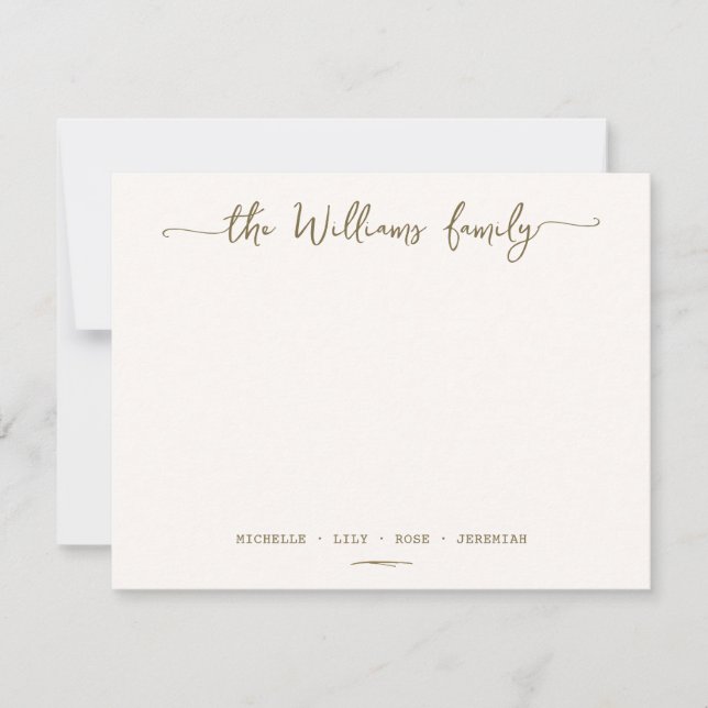 Stylish Calligraphy Family Surname Gold Script Card (Front)