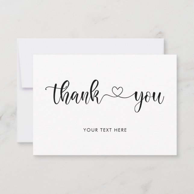 Stylish Calligraphy Heart Custom Thank You Card (Front)