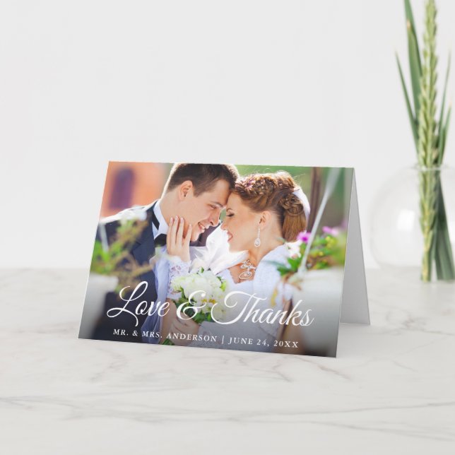 Stylish Calligraphy Love Thanks Wedding Fold Thank You Card (Front)
