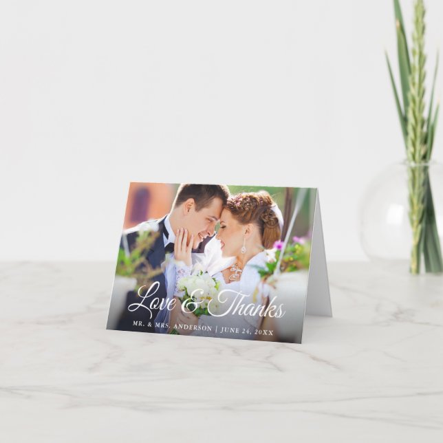 Stylish Calligraphy Love Thanks Wedding Note Thank You Card (Front)