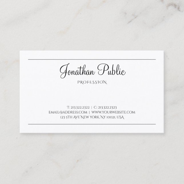 Stylish Calligraphy Modern Professional Plain Luxe Business Card (Front)