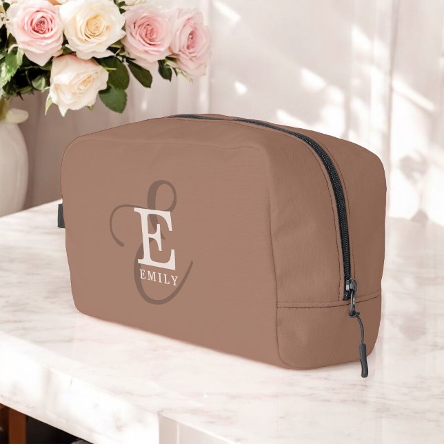 Stylish Calligraphy Monogram Name Mocha Brown Dopp Kit (Creator Uploaded)