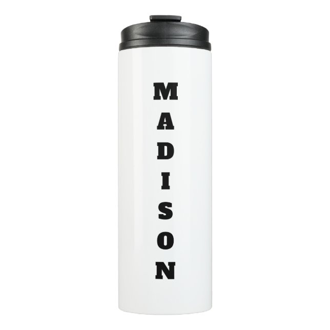Stylish Calligraphy Name Black & White Thermal Tumbler (Front)