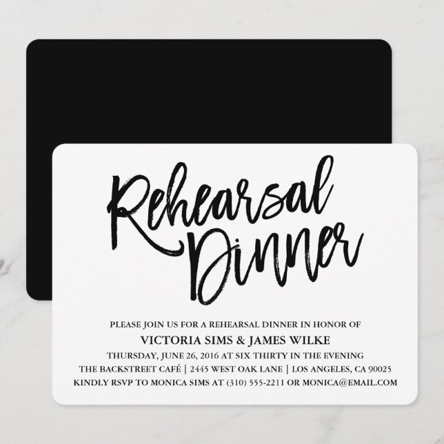 Stylish Calligraphy Rehearsal Dinner Invitation (Front/Back)