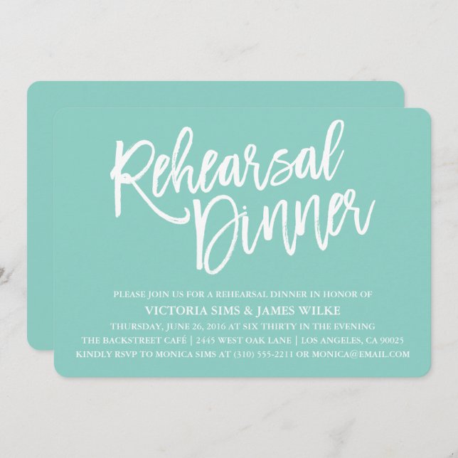 Stylish Calligraphy Rehearsal Dinner Invitation (Front/Back)