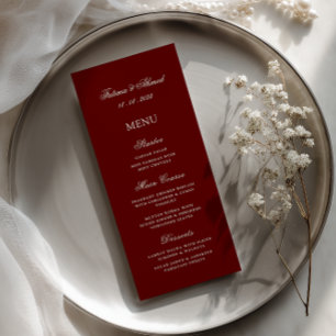Stylish Calligraphy Script Burgundy Wedding Dinner Menu