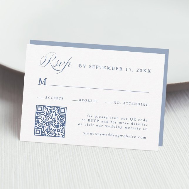 Stylish Calligraphy Script Wedding Dusty Blue RSVP Card (Creator Uploaded)