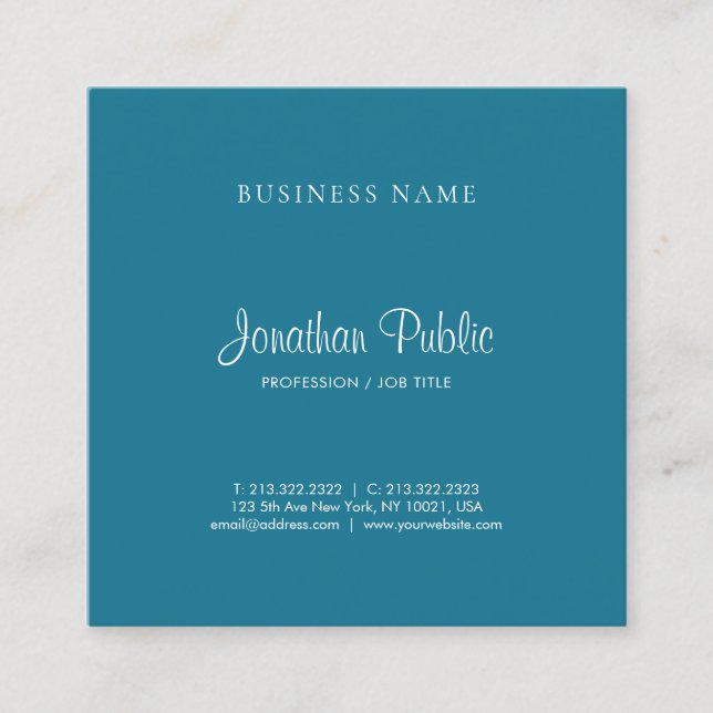 Stylish Calligraphy Text Turquoise Colour Trendy Square Business Card (Front)