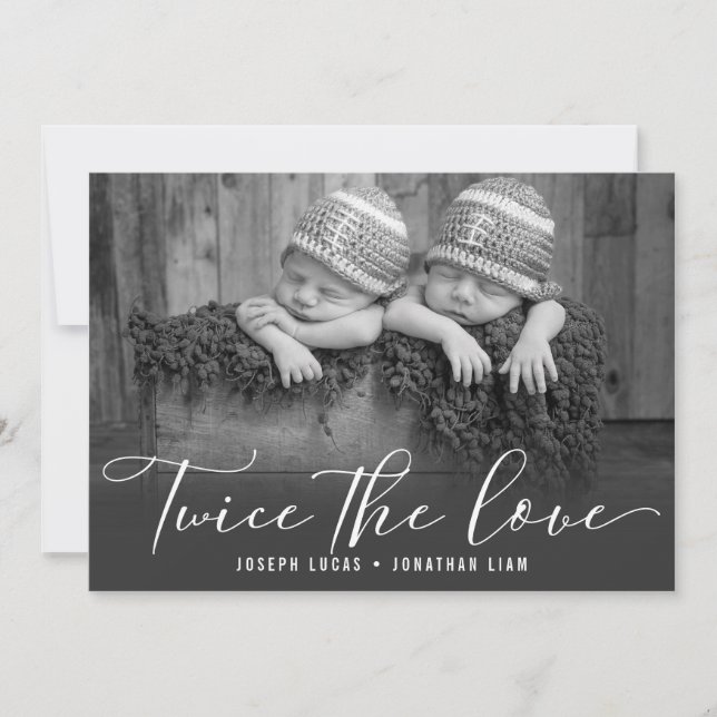 Stylish Calligraphy Twin Photo Collage Birth Announcement (Front)