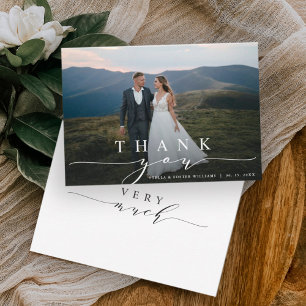 Stylish Calligraphy Wedding Photo Thank You Card