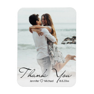 stylish calligraphy wedding photo thank you magnet