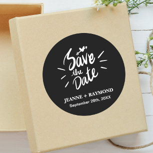 Stylish Calligraphy Wedding Save the Date Black Classic Round Sticker