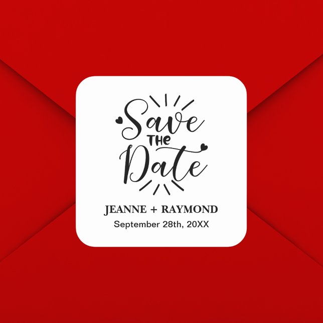 Stylish Calligraphy Wedding Save the Date Square Sticker (Stylish calligraphy save the date square sticker adds chic elegance to your invites)
